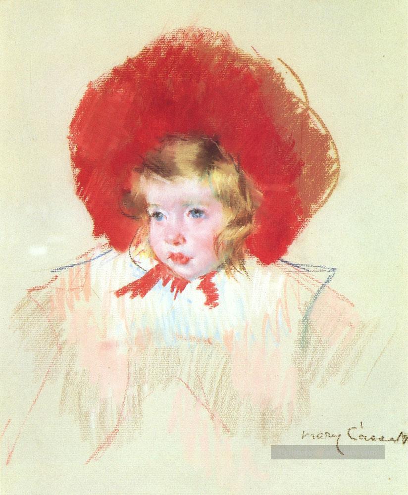 Enfant avec un chapeau rouge mères des enfants Mary Cassatt Peintures à l'huile